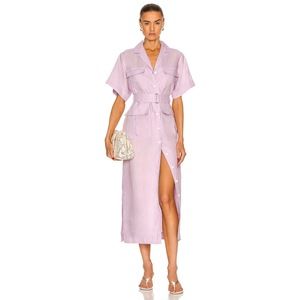 NEW MATTHEW BRUCH Safari Midi Dress in Lavender Linen light purple